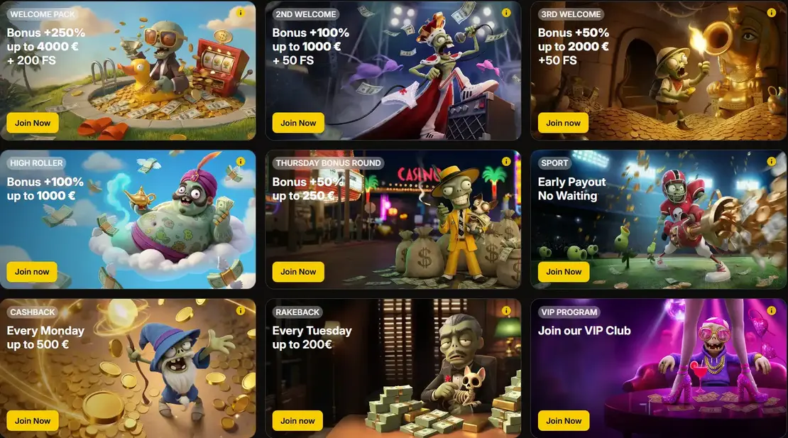 Zombillion Casino Welcome Bonuses
